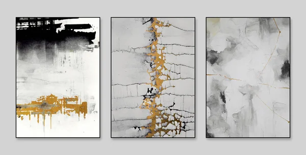 Abstrakt Tři Postavy Triptych Obilí Zlato Zlato Olejomalby Éra Pozadí — Stock fotografie