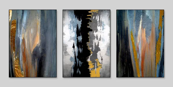 Abstrakt Tři Postavy Triptych Obilí Zlato Zlato Olejomalby Éra Pozadí — Stock fotografie