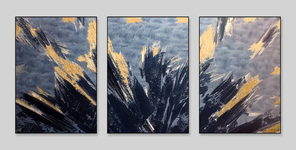 Abstrait Trois Chiffres Triptyque Grain Peintures Huile Art Mural Époque — Photo