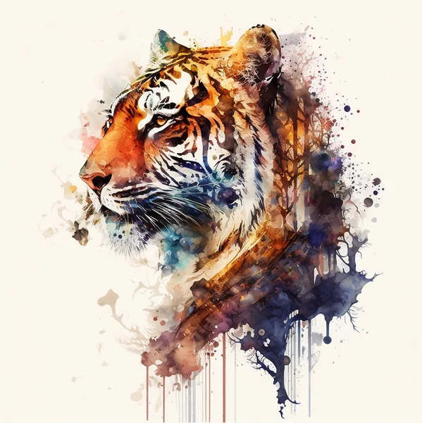 Absztrakt Lovak Szarvas Tigrisek Hal Állatok Élénk Nagy Felbontású Akvarell — Stock Fotó