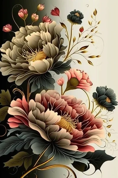 Absztrakt Virágok Növények Élénk Nagy Felbontású Akvarell Stílus Korszak Háttér — Stock Fotó