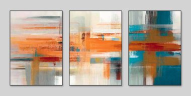 Soyut sanat geçmişi. Altın rengi. Çağdaş sanat. Tablo resmi. Sanat eserleri. Üç soyut arkaplan duvar dekorasyonu seti