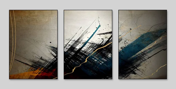 抽象的艺术背景 当代艺术帆布画 艺术品 一套三幅抽象背景墙装饰画 — 图库照片