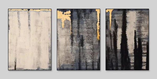 Abstract art background. Gold. Contemporary art. The canvas painting. Works of art. A set of three abstract background wall decoration painting