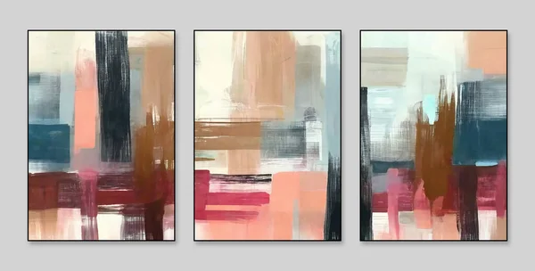 抽象美術の背景 現代美術 キャンバスの絵 芸術作品 抽象的な3つの背景壁の装飾絵画のセット — ストック写真