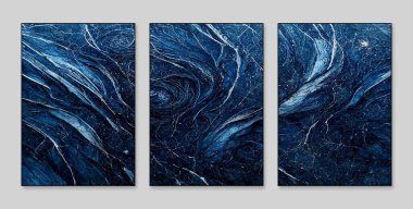 Soyut sanat geçmişi. Dekorasyon, doku ve parlak renk için üç soyut arkaplan duvarı. Çağdaş sanat. Sanat eserleri. Boya lekeleri. Boya fırçası. Modern sanat