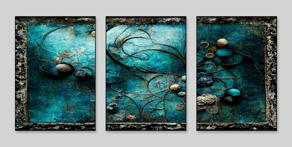 Abstracte Kunstachtergrond Een Set Van Drie Abstracte Schilderij Achtergrond Muur — Stockfoto