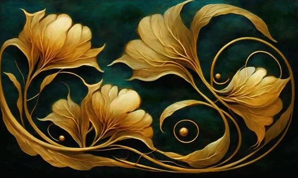 文艺复兴风格的典雅美丽的花卉背景 复古装饰花卉和植物艺术设计 3D数字图像 — 图库照片