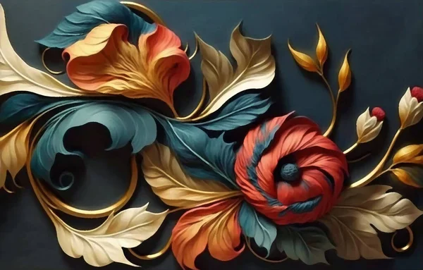 Κομψό Και Όμορφο Φόντο Λουλουδιών Αναγεννησιακό Στυλ Αφηρημένη Ρετρό Διακοσμητικό — Φωτογραφία Αρχείου