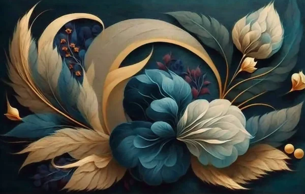 Elegant and beautiful floral background in Renaissance style. Abstract retro decorative flower and plants art design. 3D digital illustration.