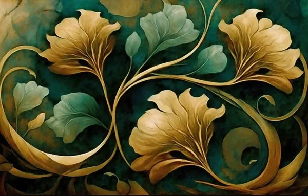 ルネサンス様式のエレガントで美しい花の背景 抽象レトロな装飾花や植物のアートデザイン 3Dデジタルイラスト — ストック写真