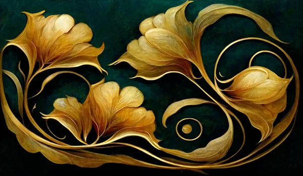 ルネサンス様式のエレガントで美しい花の背景 抽象レトロな装飾花や植物のアートデザイン 3Dデジタルイラスト — ストック写真