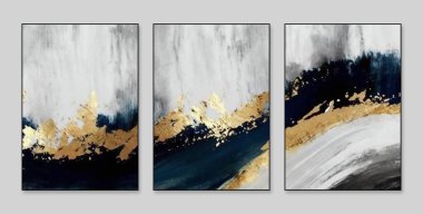 Soyut sanat geçmişi. Dekorasyon, doku ve parlak renk için üç soyut arkaplan duvarı. Çağdaş sanat. Sanat eserleri. Boya lekeleri. Boya fırçası. Modern sanat
