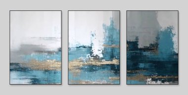 Soyut sanat geçmişi. Dekorasyon, doku ve parlak renk için üç soyut arkaplan duvarı. Çağdaş sanat. Sanat eserleri. Boya lekeleri. Boya fırçası. Modern sanat