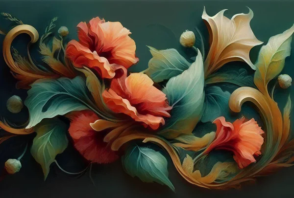 Περίληψη Λουλούδια Φύλλα Γρασίδι Ακουαρέλα Μελιτζάνες Μοντέρνα Τέχνη Τοίχο — Φωτογραφία Αρχείου