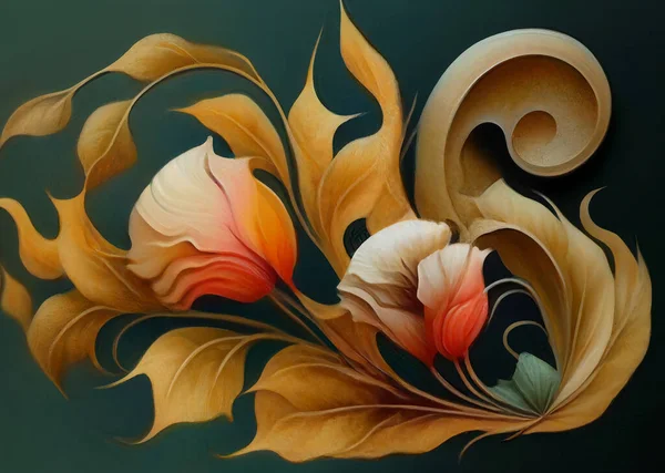 Streszczenie Kwiaty Liście Trawa Akwarela Aureata Rośliny Modna Ściana Sztuki — Zdjęcie stockowe