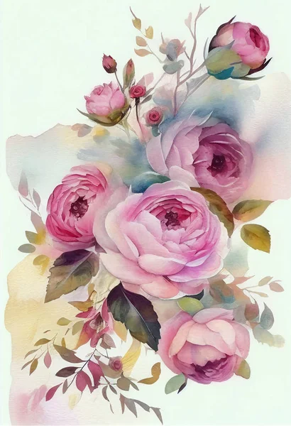 Абстрактно Цветы Листья Трава Акварель Покраска Растения Модная Стена Современного — стоковое фото