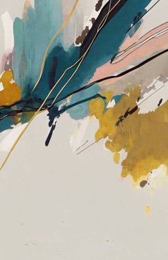 Soyut sanat geçmişi. Üç soyut duvar dekorasyonu, desen ve parlak renk seti. Çağdaş sanat. Sanat eserleri. Boya lekeleri. Boya fırçası. Modern sanat