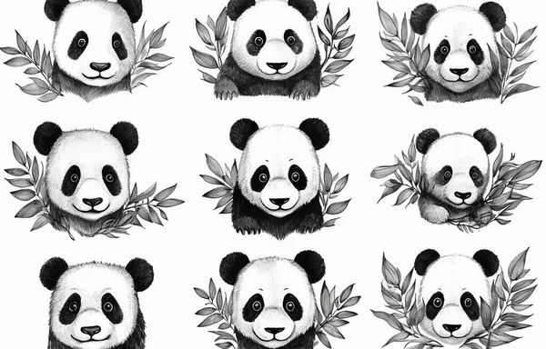 Kortárs Művészet Állatok Halak Madarak Méhek Levelek Panda Svg — Stock Fotó