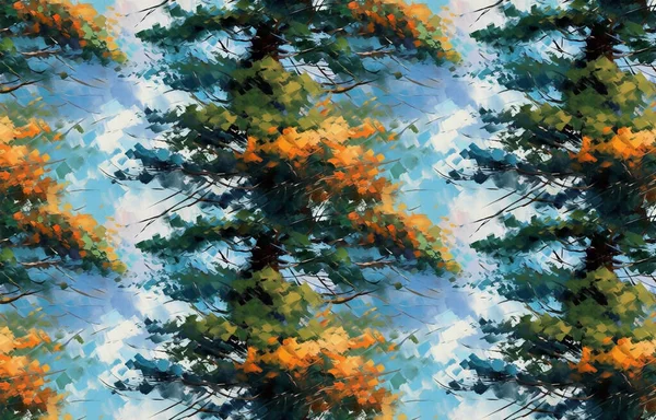 Moderne Kunst Naadloze Figuur Planten Bomen Keramische Tegels Bladeren Abstract — Stockfoto