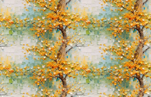 Moderní Umění Rostliny Stromy Olejomalby Paletový Nůž Čínský Vítr — Stock fotografie