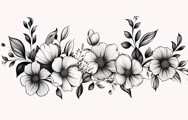 Fehér Háttér Fekete Elem Növények Virágok Fák Levelek Svg — Stock Fotó