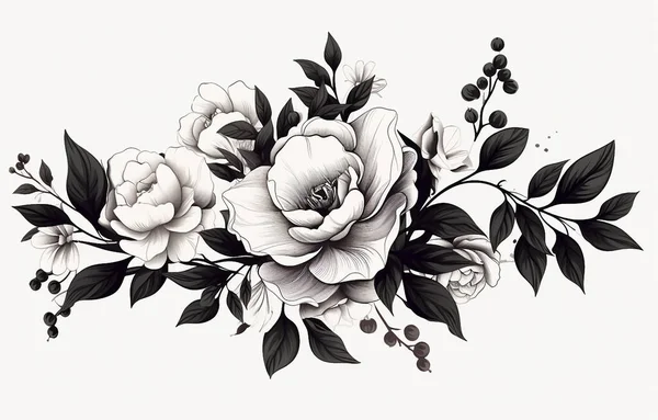 Fond Blanc Élément Noir Plantes Fleurs Arbres Feuilles Svg — Photo
