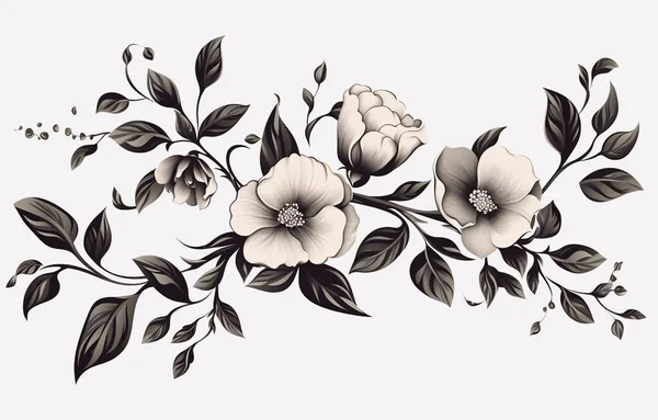 Beyaz Arkaplan Siyah Element Bitkiler Çiçekler Ağaçlar Yapraklar Svg — Stok fotoğraf