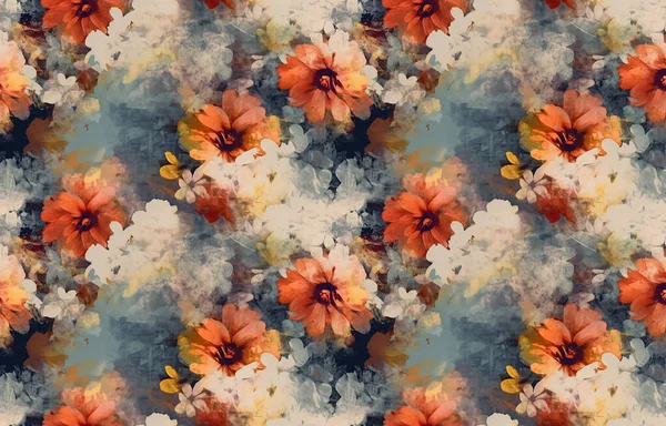 Kunst Pflanzen Blumen Wald Pferd Ölgemälde Tinte Aquarell Nahtlos Keramikfliese — Stockfoto