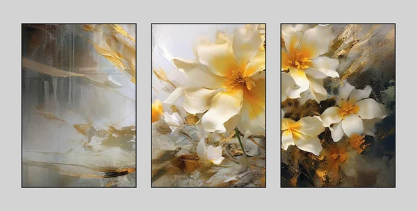 Soyut Suluboya Boya Sanlian Yapraklar Altın Element Hayvanlar Bitkiler Çiçekler — Stok fotoğraf
