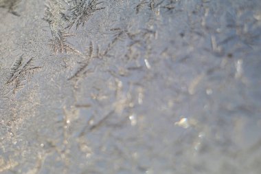 Kış, pencerede buz çiçeği