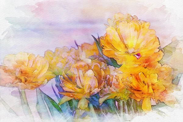 Suluboya, renkli çiçekler. Sanatsal tasarım.