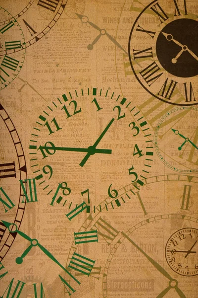 Vintage Time Illustration clock Wallpaper Background. Time Management New Year Resolution. Green and Brown combination clock
