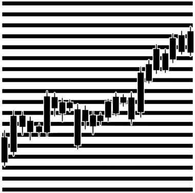 Hisse senedi için büyüyen simge ve grafik şekilli çizgi logosunun finansal finansman olarak siyah ticaret silueti veya düz grafik çizelgesi çizimi