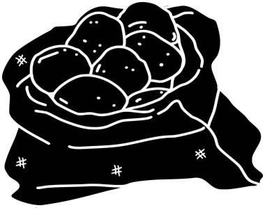 siyah patates silueti ya da düz tortilla çizimi abur cubur logosu için cips simgesi ve mısır ve cips gibi çıtır çıtır ye