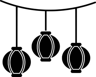 bayram ikonu ve Asya 'ya geleneksel olarak din şekillendirme ile festival için lamba logosunun siyah lampion silueti veya düz fener çizimi
