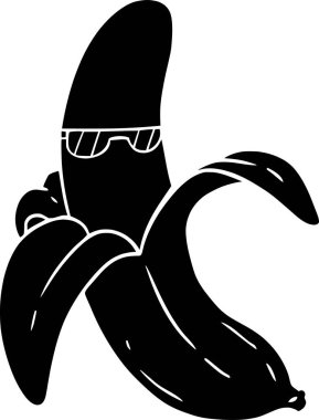 siyah muz meyveli siluet veya gıda logosu tropikal alanlar ve meyve mevsimi için düz çizim