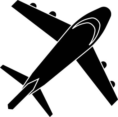 siyah uçak silueti veya araç logosu tatil ve turist için düz çizim