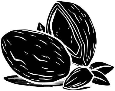 Badem ikonu meyve logosu ağaç illüstrasyon bitkisi doğa vektörü silueti ve yaprak şekli bahçe kadar doğal yeşil fındık grafik gıda arka planı flora veya tarımın organik