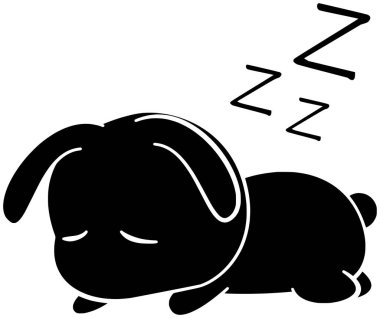 Yatak odası için uyku illüstrasyonunun tavşan simgesi ya da tavşan logosu. Hayvan silueti ve rahatlama gecesi. Yatma zamanı konforlu yatak örtüsü yastık zamanı sanatı sanatı.