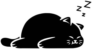 Kedi simgesi ya da uyku illüstrasyonu logosu yatak odası için hayvan silueti rüyası ve rahatlama gecesi uyku zamanı konforlu yatak odası yatak odası battaniyesi yastık zamanı rahatlığı