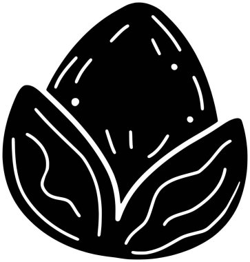 Şam fıstığı ikonu ya da yaprak illüstrasyon yiyeceği logosu. Bitki silueti ve tohum ağacı. Yapraklar meyve vektörü organik arka plan sağlıklı sanat şam fıstıkları.