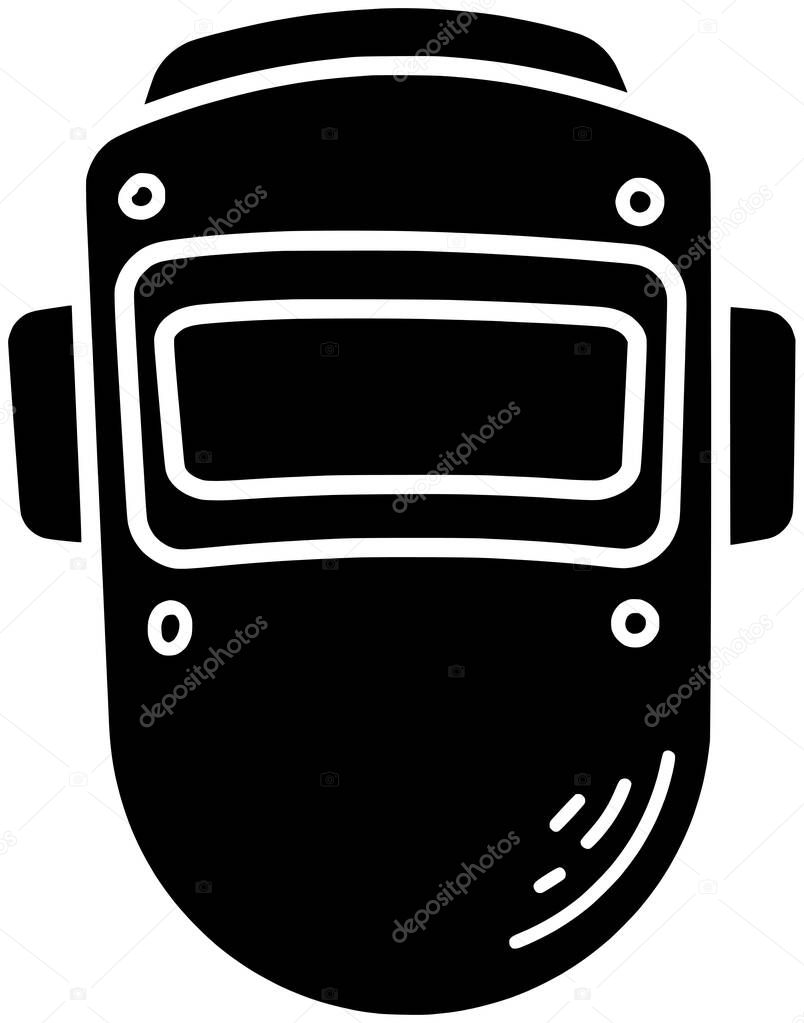 Black welder silhouette or flat mask illustration of equipment logo helmet for welding with repair icon and metal shape work as safety to job