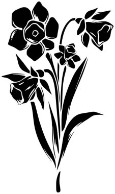 Çiçek illüstrasyonu süsleme silüeti çiçek logosu çiçek ikonu bahar ana hatları nergis çiçeği çiçeği çiçeği bahçesi bitkisel yaprak bitki örtüsü narsis şekli veya vektör grafik arkaplan