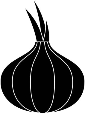 Sarımsak illüstrasyonu soğan silueti sebze logosu ikonu organik taslak vejetaryen sağlıklı doğal malzeme ham baharat diyeti vektör arkaplanlı yeşil şekil