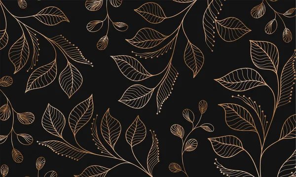 Abstrakter Schwarzer Hintergrund Mit Goldenen Blättern Für Text Design Kreativität — Stockvektor