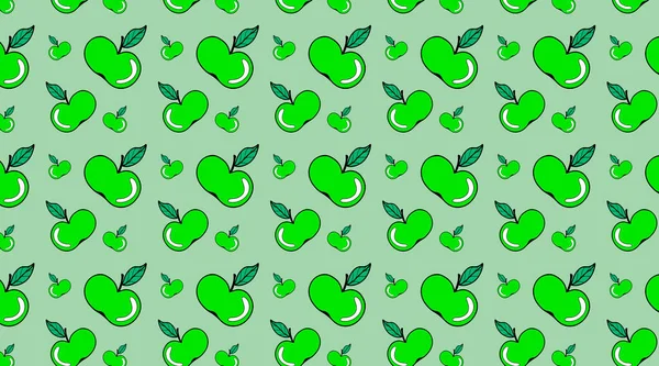 Bright Summer Vector Pattern Green Apples Green Background Design Creativity — Stock Vector