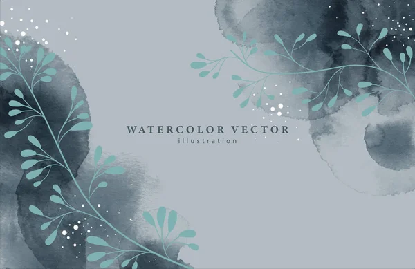 Ilustración Abstracta Vectorial Acuarela Con Elementos Florales Sobre Fondo Oscuro — Vector de stock