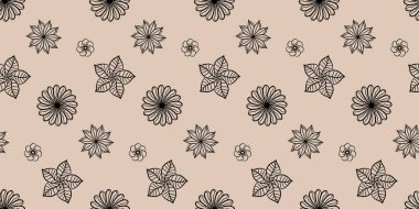 Vector seamless pattern with hand drawn flowers on a beige background for printing, testille, wrapping paper, wallpaper