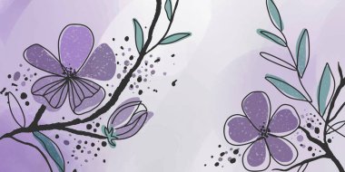 Abstract vector illustration in lilac tones with flowers, branches, leaves for backgrounds, wallpapers, presentations and decor